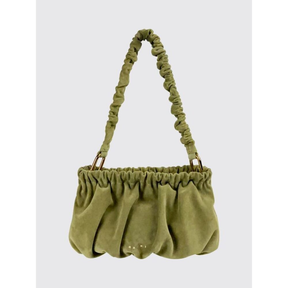 Marni Women Marni Ruched Synthetic Suede Shoulder Bag